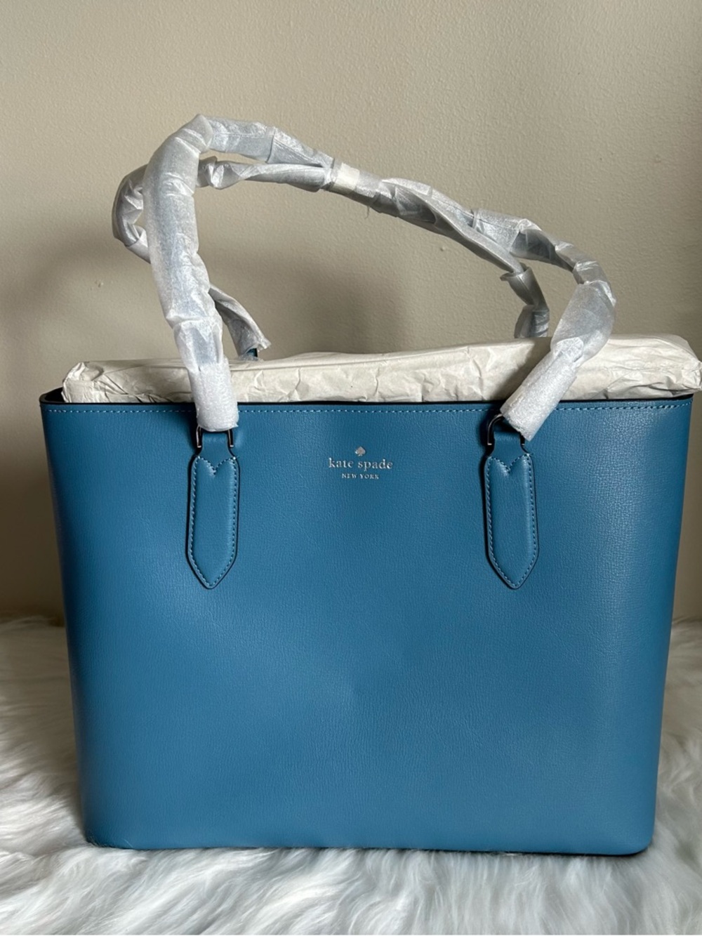 Kate Spade Harper Niagara Blue Pebbled Leather Tote Bag NEW
